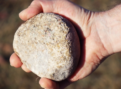 Hand holding large stone